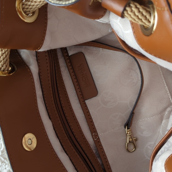 MICHAEL Michael Kors Gold Shimmer Canvas and Leather Tassel Drawstring S… - Picture 3 of 8